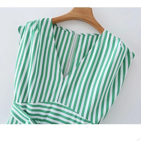 Casual Stripe Printing Off Shoulder Sleeveless Dress - Picture 8 of 8